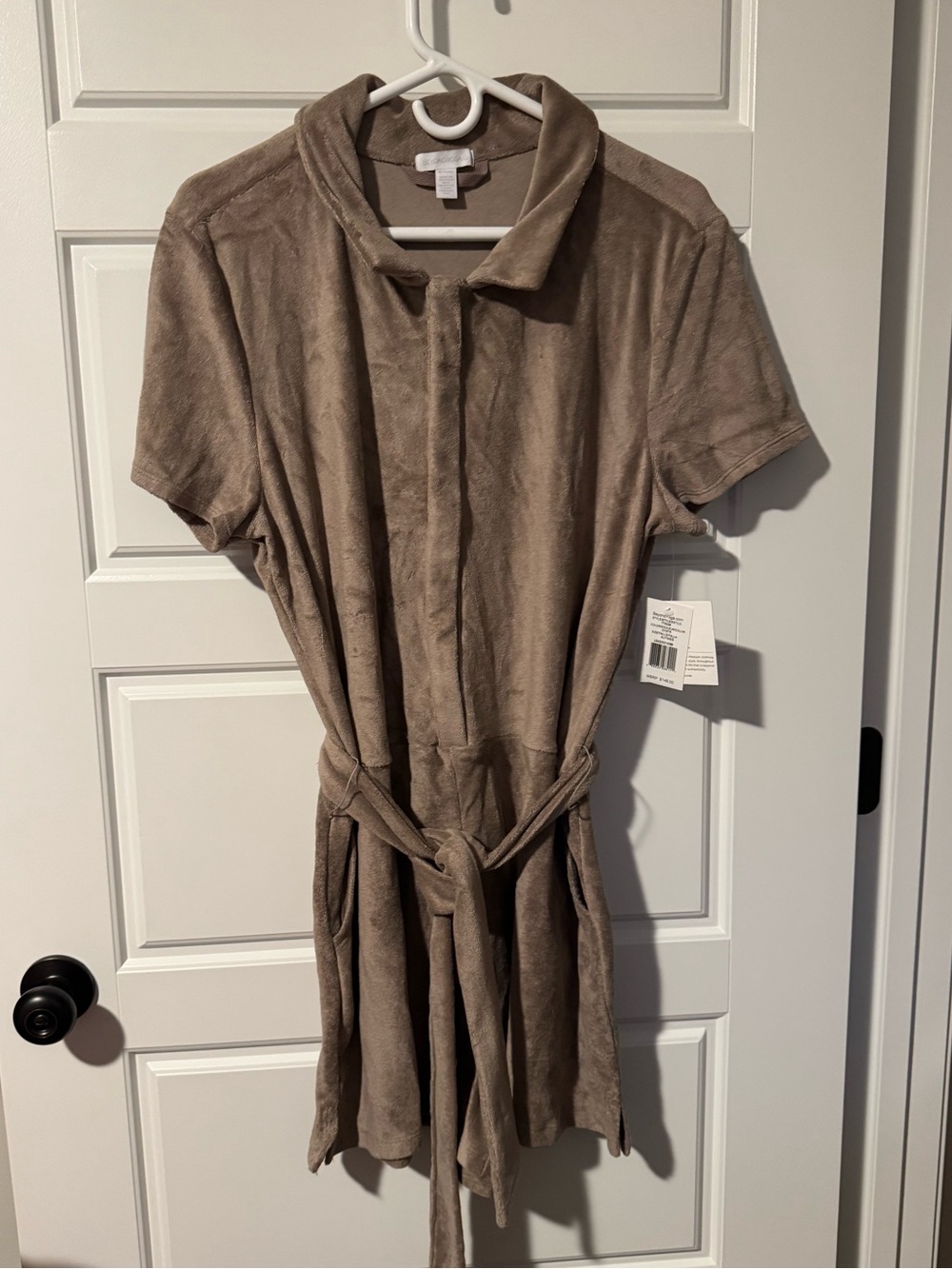 NWT Beyond Yoga Terry Polo Romper, Oyster (Tan), Size XL